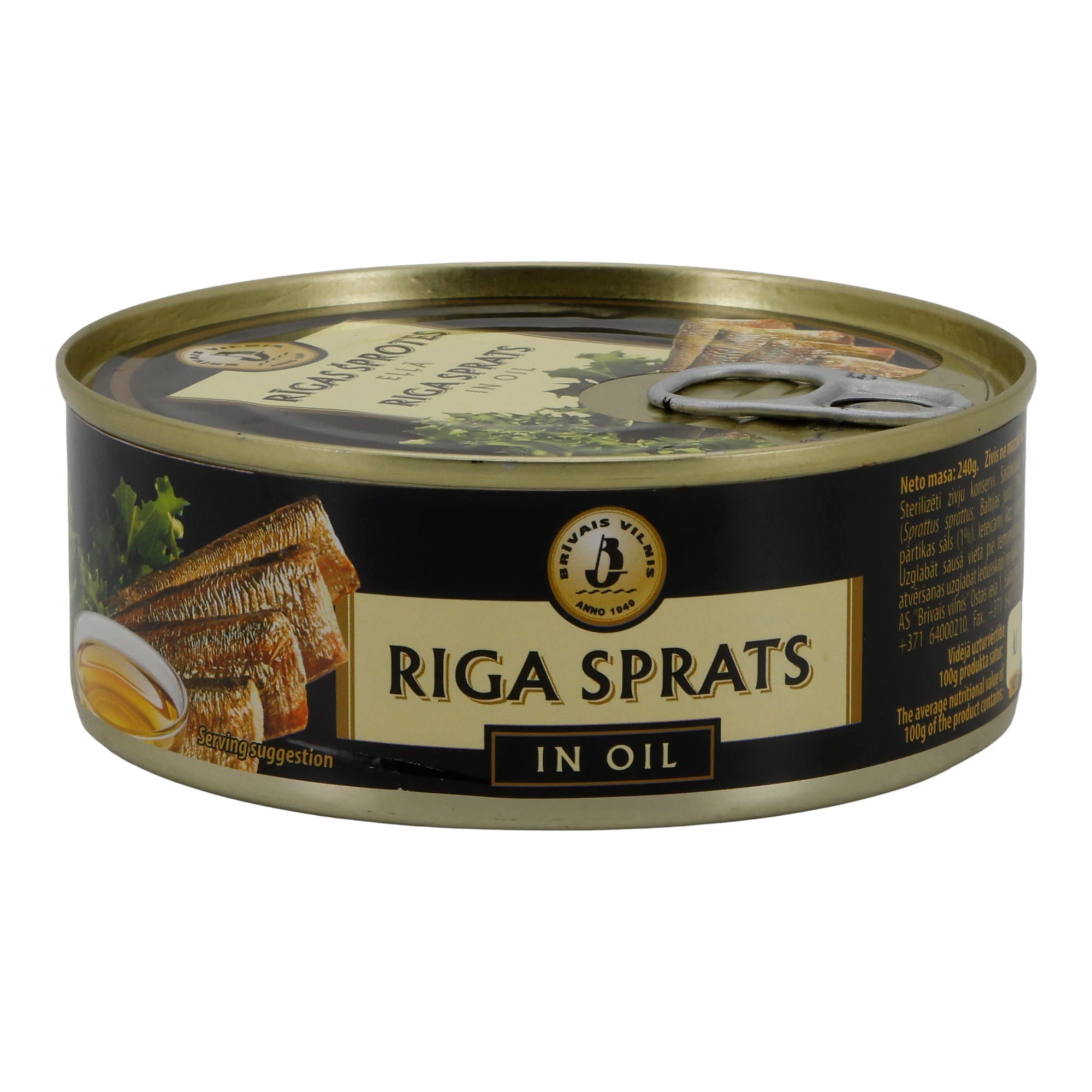 Fischkonserve | Riga Sprats in Öl | Geräucherte Sprotten | 240 g Brivais